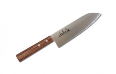 Нож Сантоку 16,5 см, сталь AUS-8A, 59HRC, асимм. зтч., рук. дерево, Masahiro