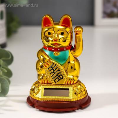Кот Манэки-нэко золотой, маятник от солнечной батареи