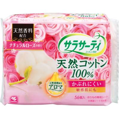 Ежедневные гигиенические прокладки 100% хлопок с ароматом розы, Sarasaty, KOBAYASHI, 56шт